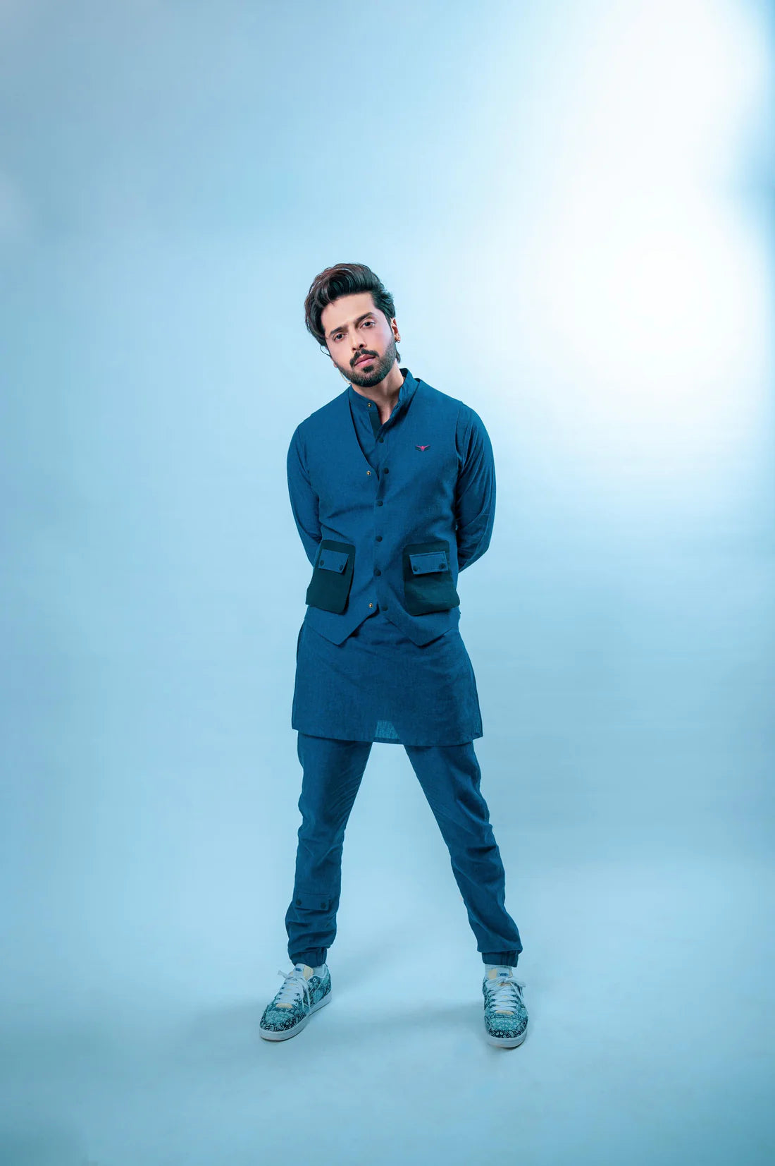 Snug Royal Blue Kurta Pyjama With Waistcoat