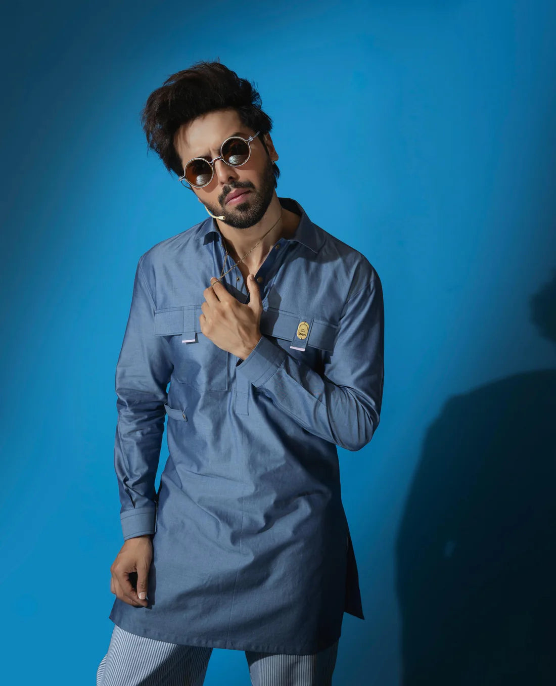 Snug Denim Kurta & Striped Trouser