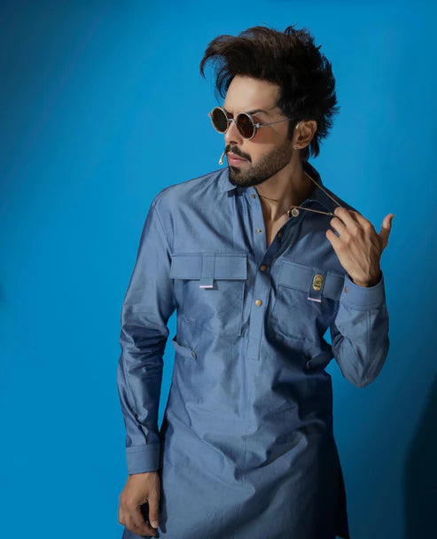 Snug Denim Kurta & Striped Trouser