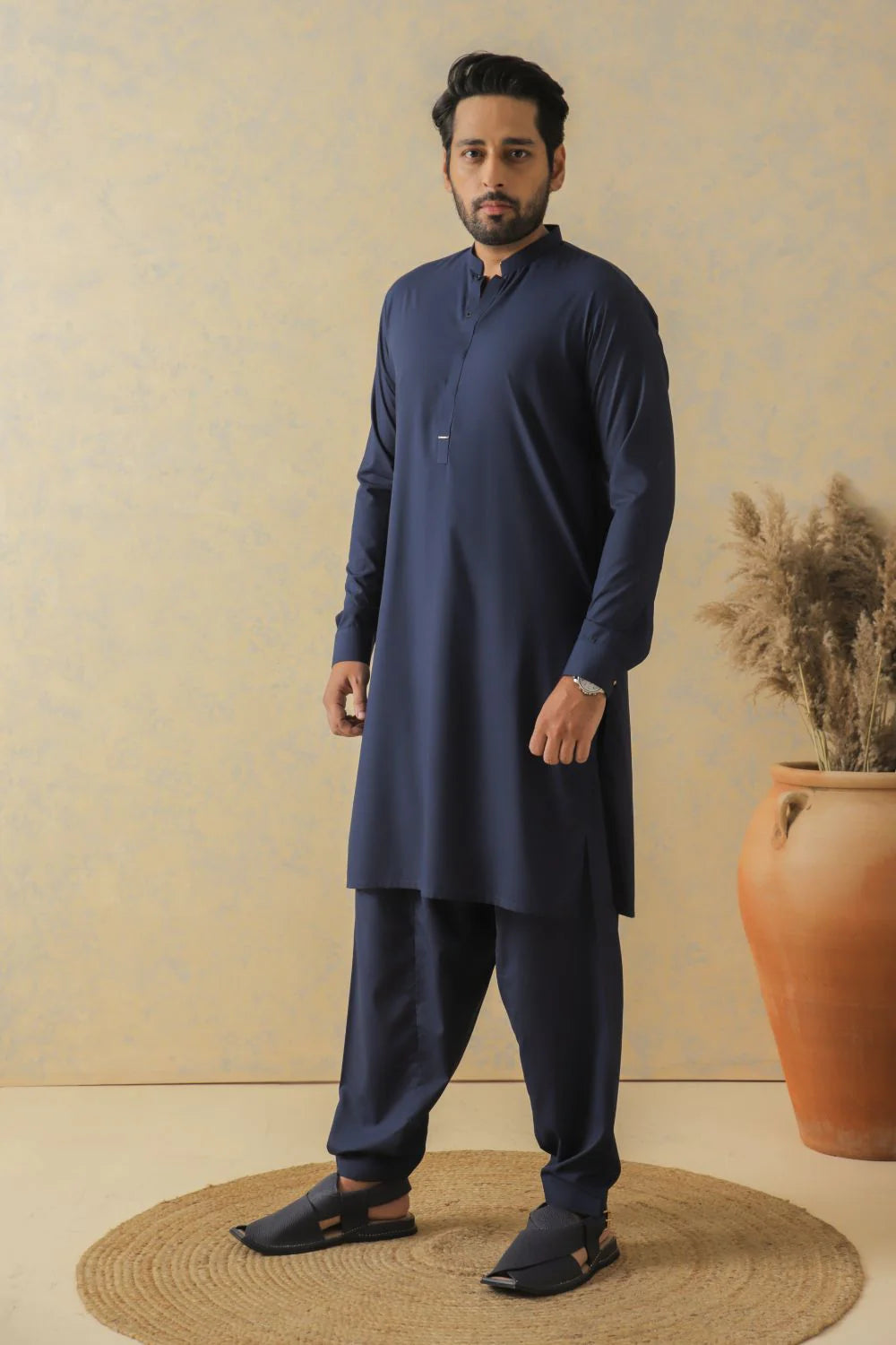 Shahid Afridi Navy Blue Kameez Shalwar