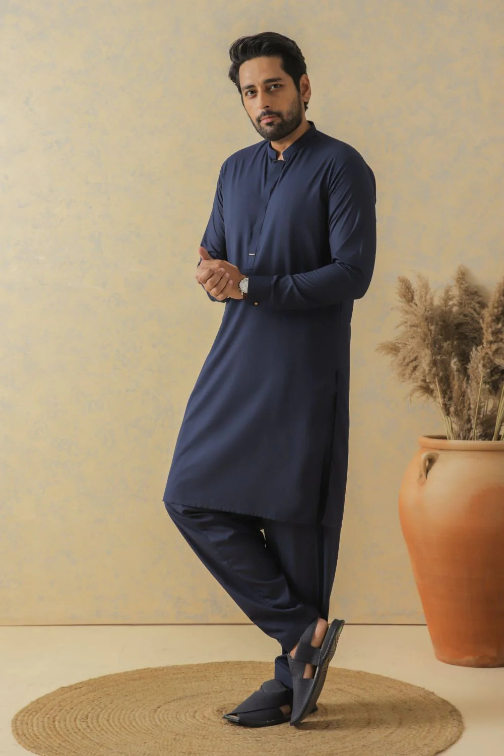 Shahid Afridi Navy Blue Kameez Shalwar