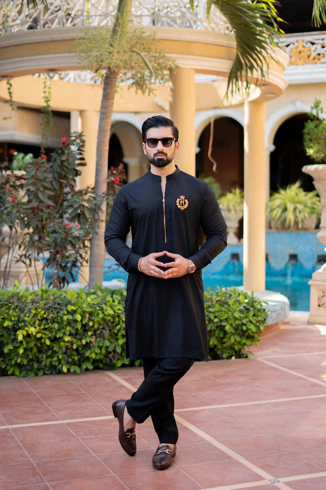 Humayun Alamgir Black Wash & Wear Kurta Pyjama