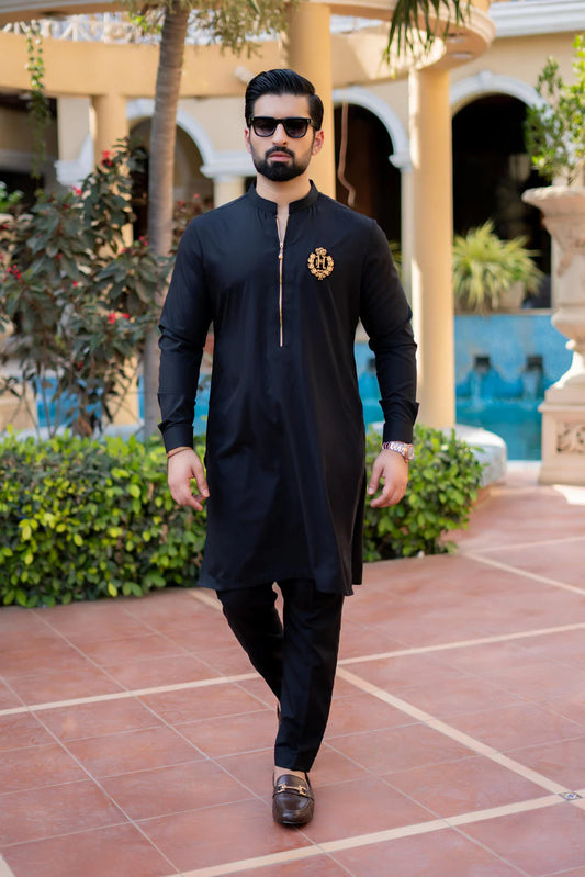 Humayun Alamgir Black Wash & Wear Kurta Pyjama