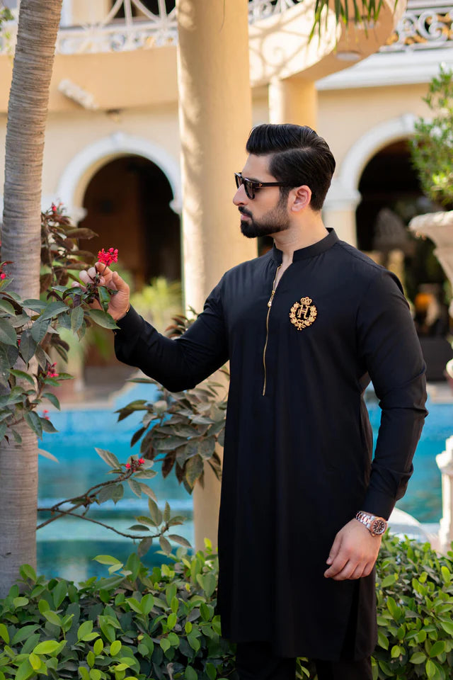 Humayun Alamgir Black Wash & Wear Kurta Pyjama