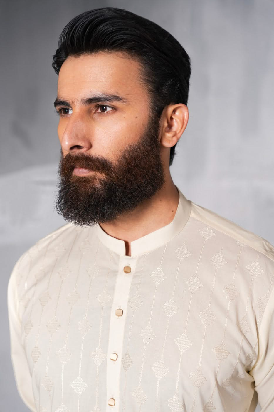 Cream Embroidered Cotton Kurta Pyjama