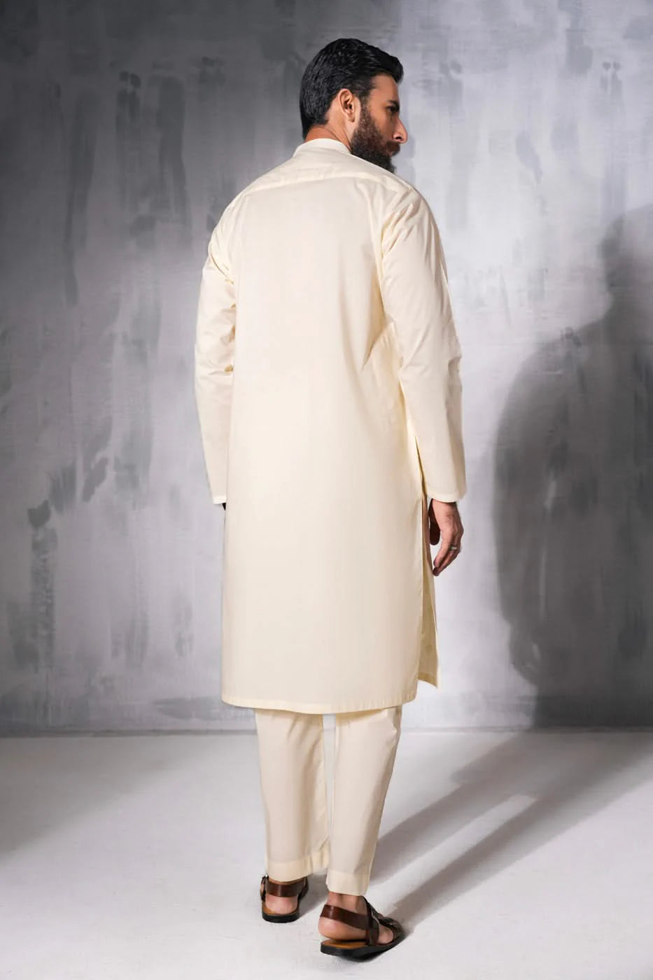 Cream Embroidered Cotton Kurta Pyjama