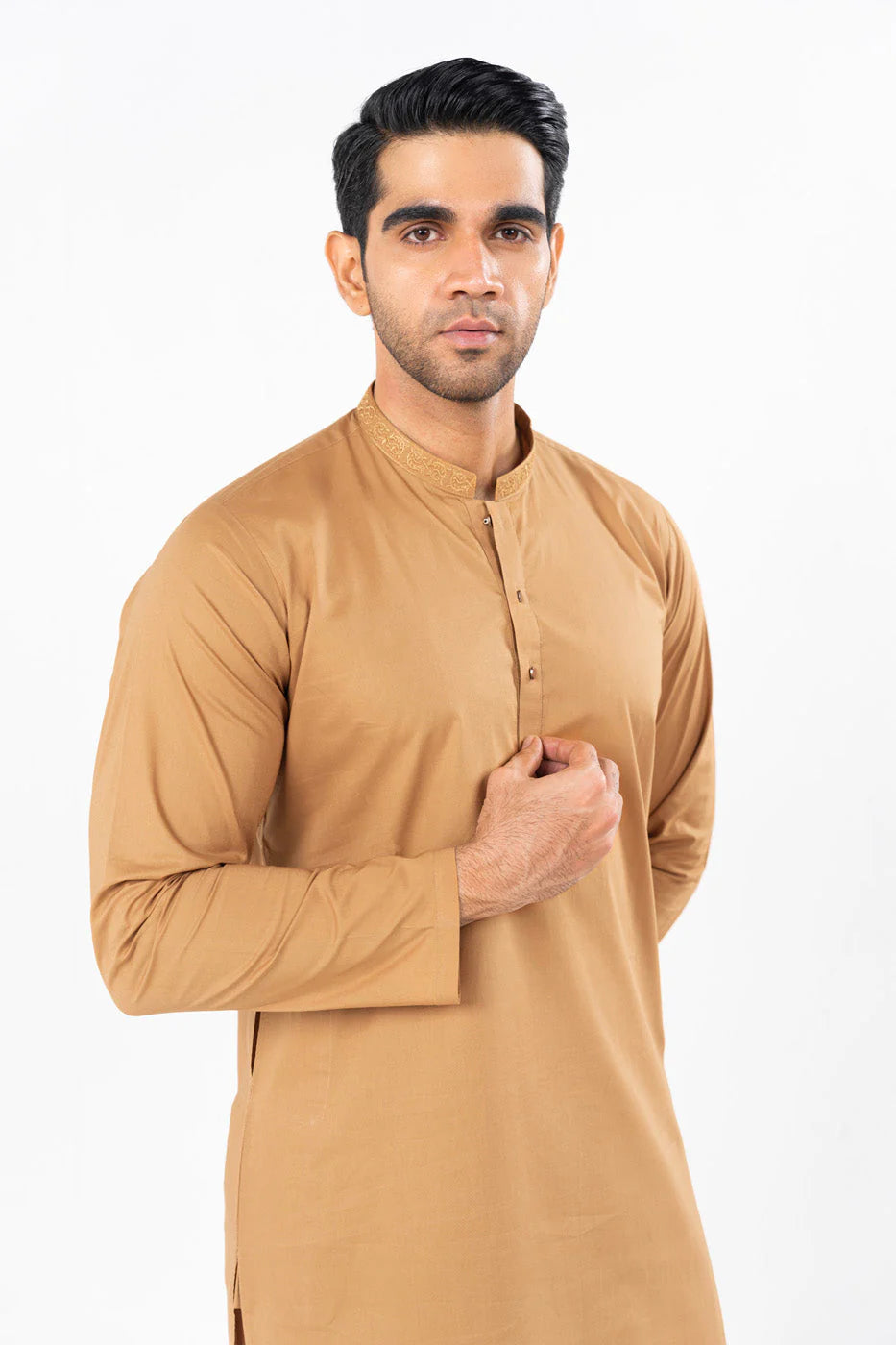 Mustard Embroidered Cambric Kameez Shalwar