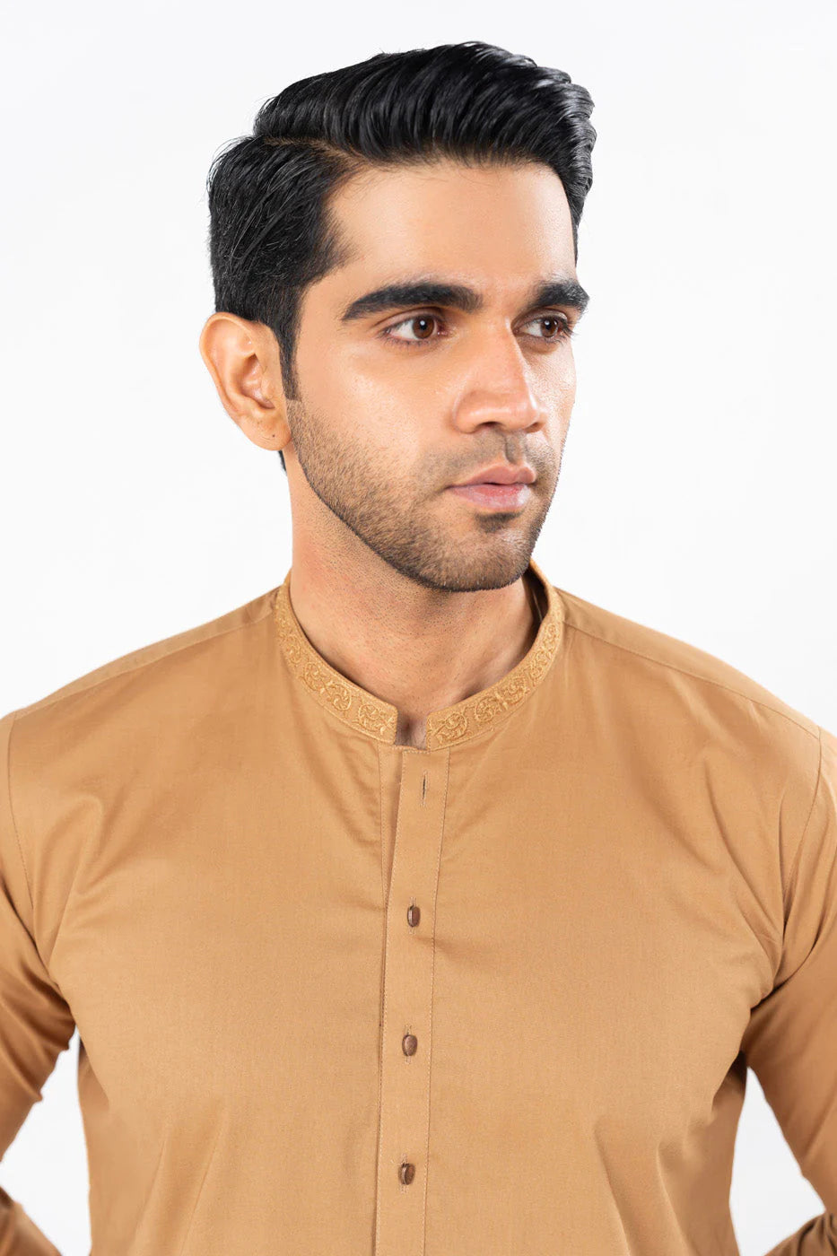 Mustard Embroidered Cambric Kameez Shalwar