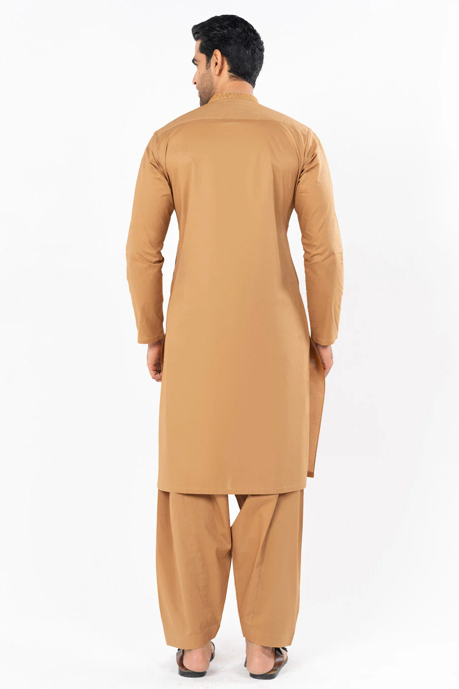 Mustard Embroidered Cambric Kameez Shalwar