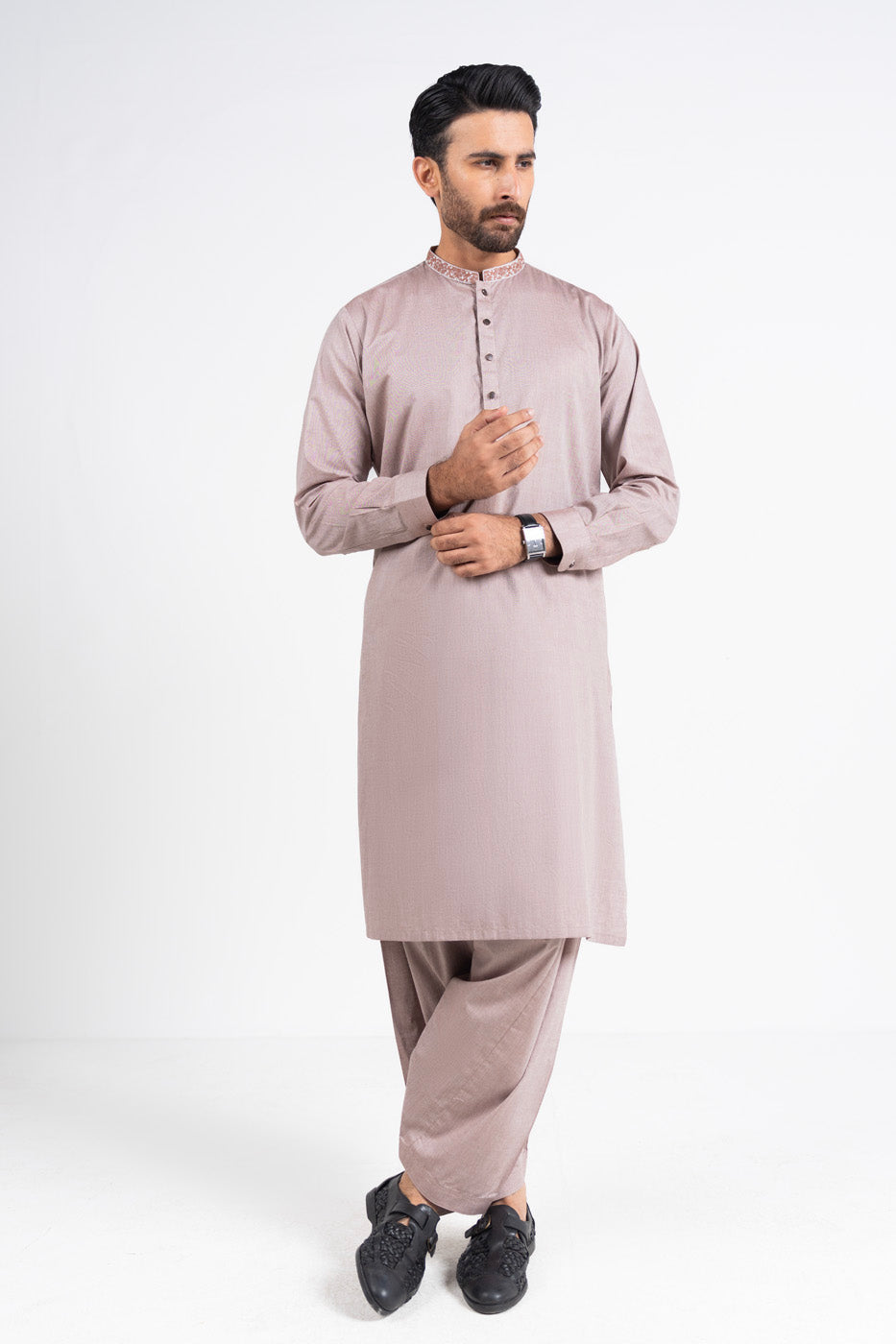 Brown Embroidered Kameez Shalwar