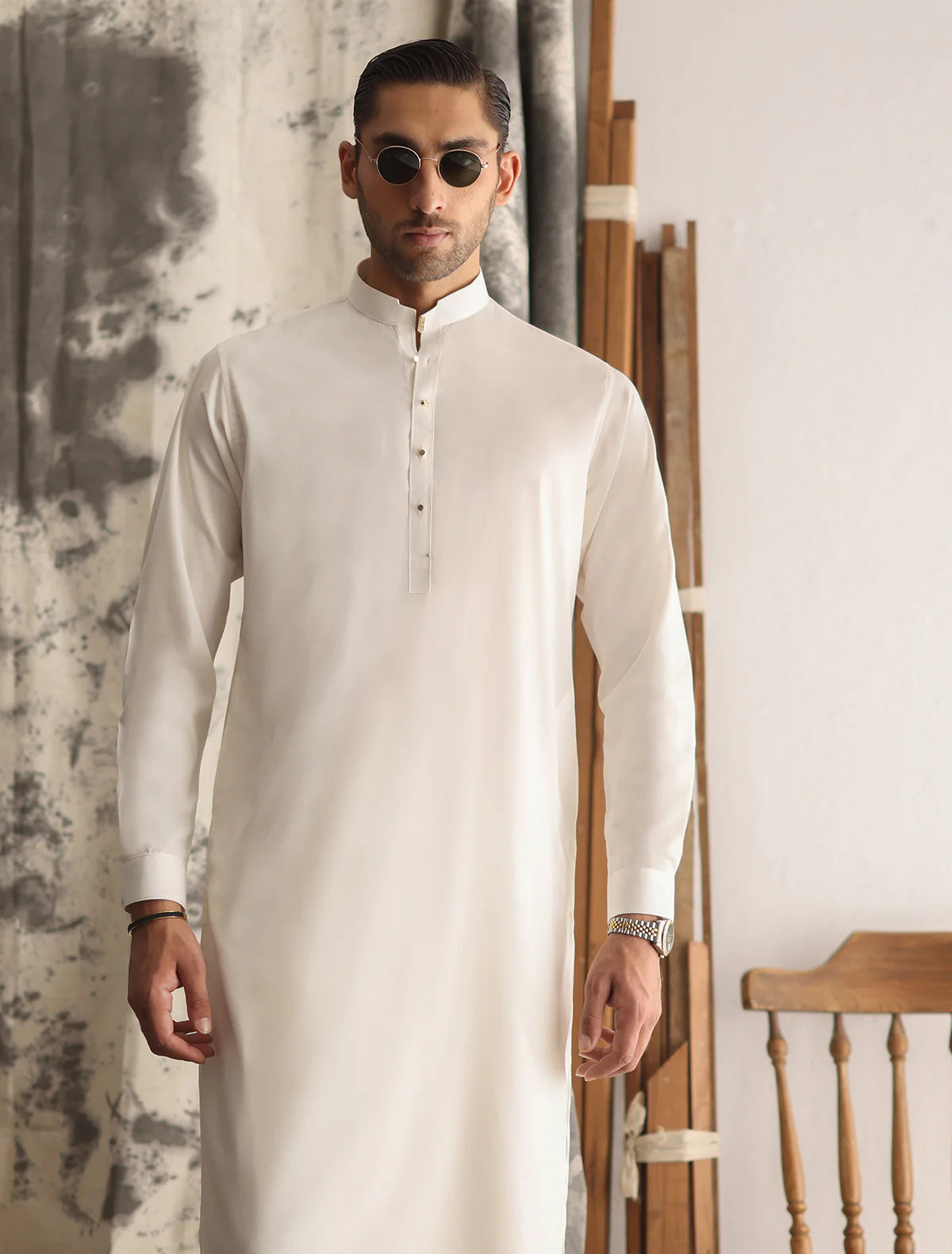 Ismail Farid Premium Cream Fabric Kameez Shalwar