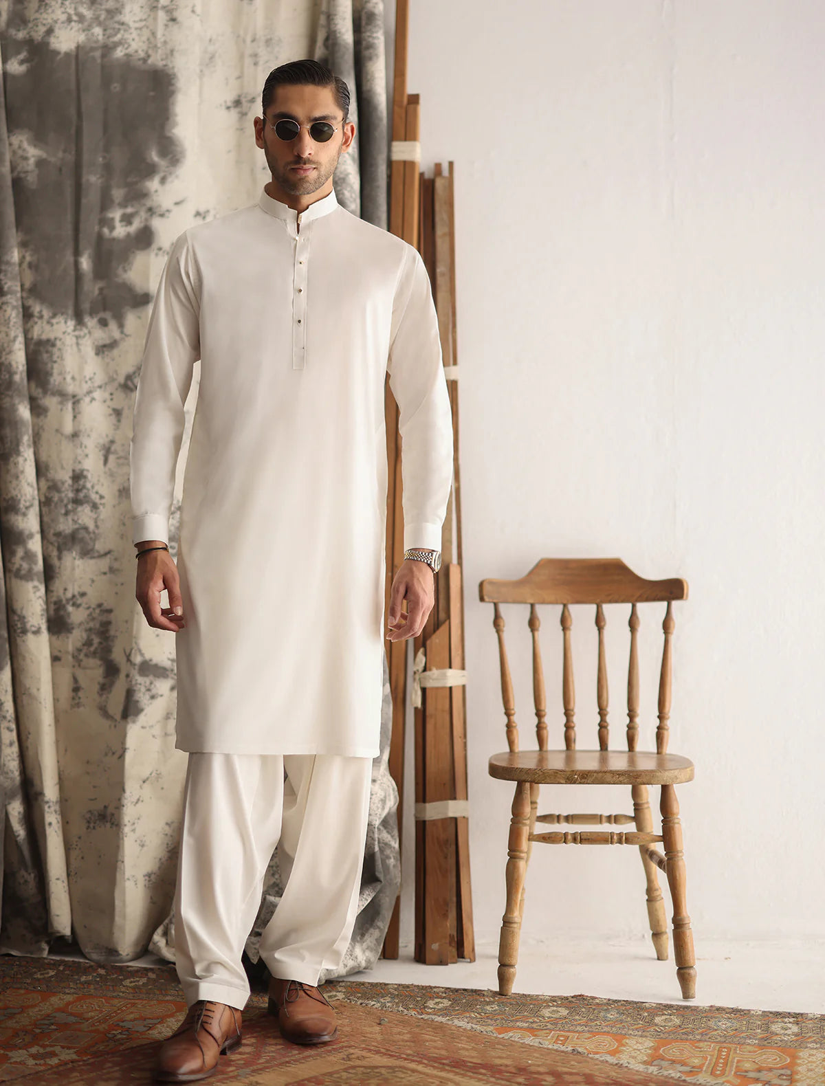 Ismail Farid Premium Cream Fabric Kameez Shalwar