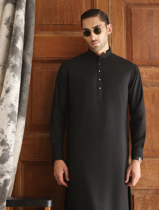 Ismail Farid Premium Black Kameez Shalwar