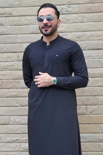 Humayun Alamgir Black Wash & Wear Kurta Shalwar