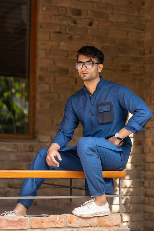 Snug Royal Blue Kurta Pyjama With Waistcoat