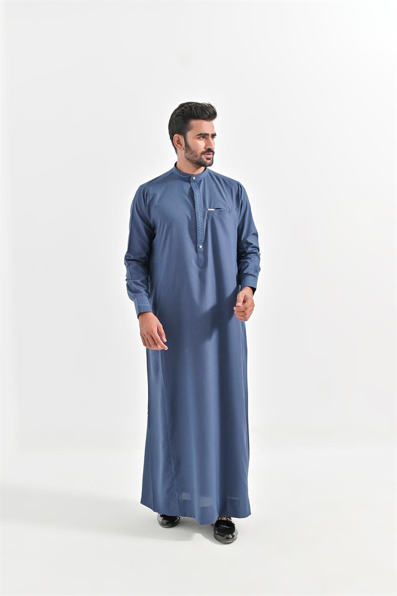 Al Turab Blue Contrast Thobe S1029