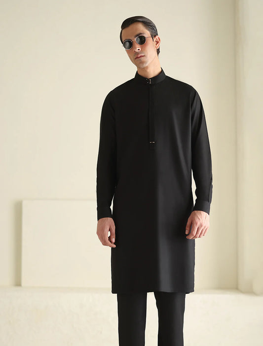 Ismail Farid Rich Black Kurta Pyjama (DKRT106)