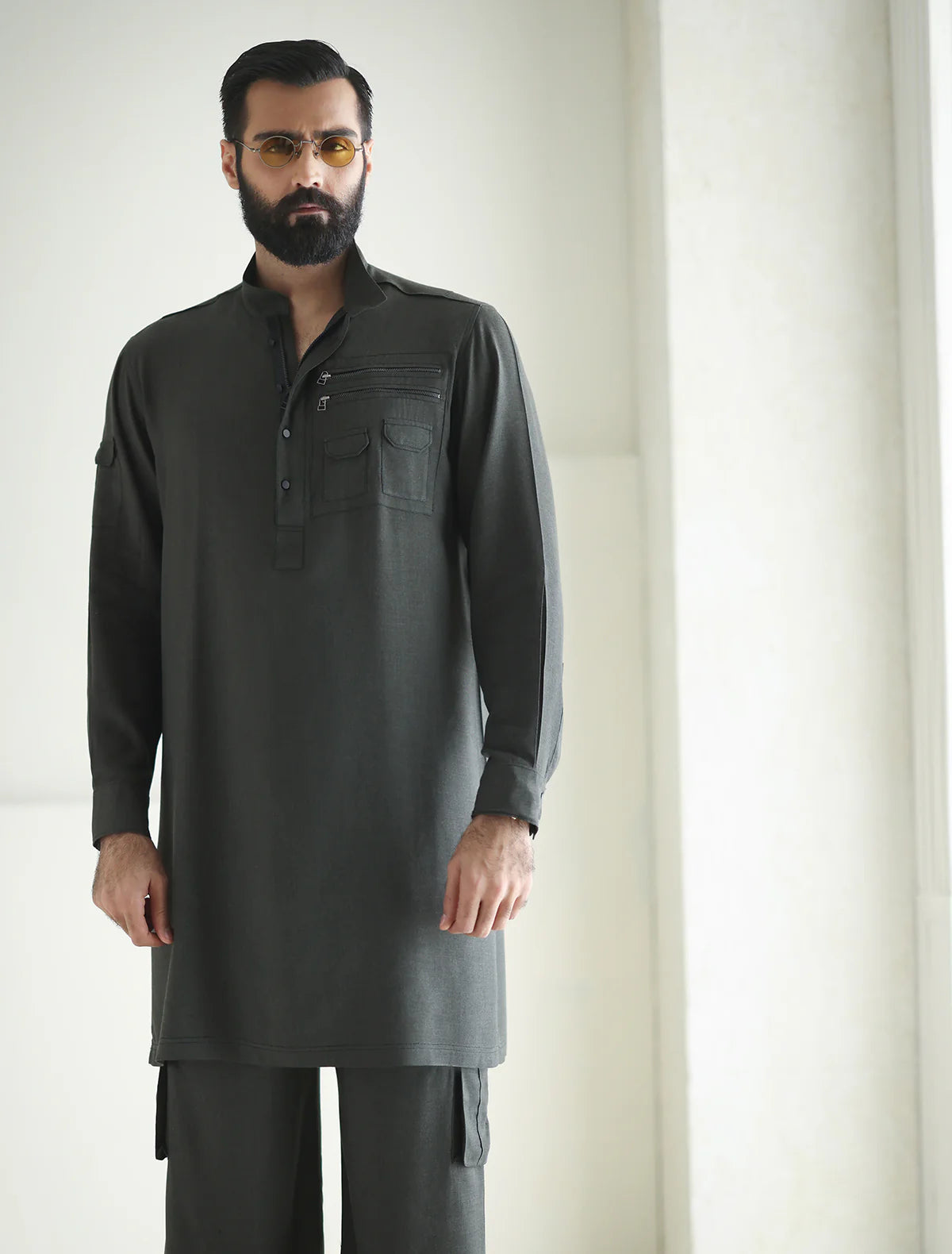 Ismail Farid Designer Grey Kurta Pyjama (DKRT109)