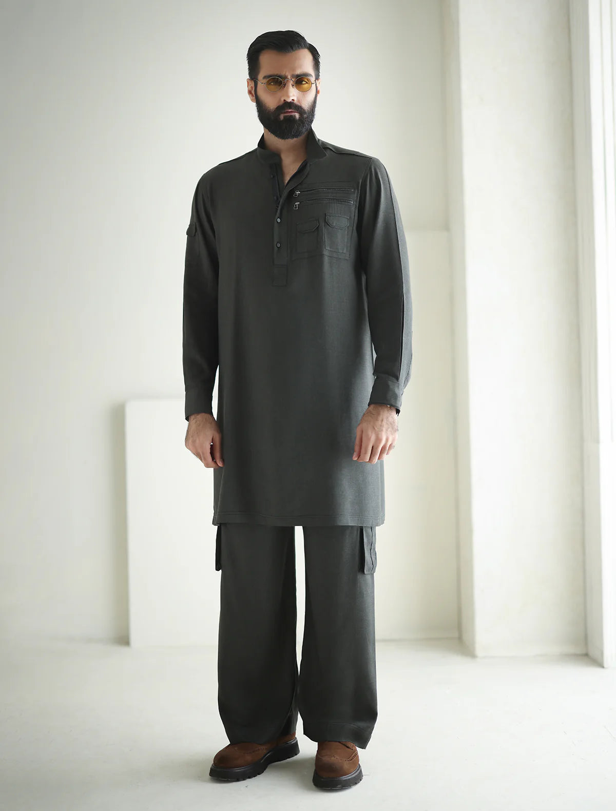 Ismail Farid Designer Grey Kurta Pyjama (DKRT109)