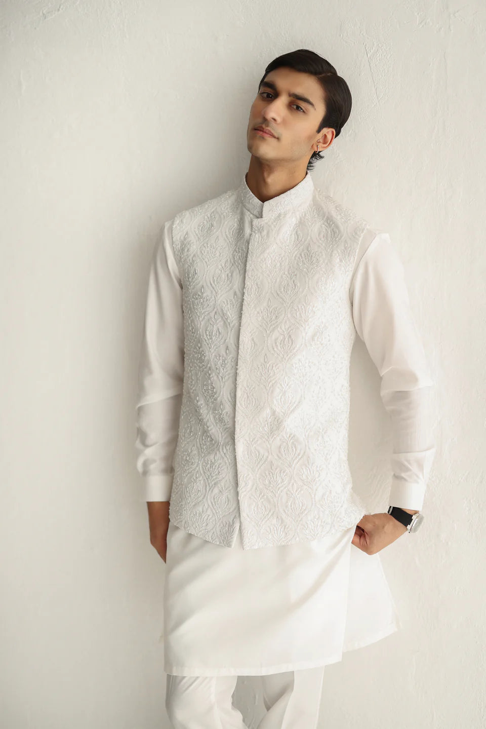 Humayun Alamgir White Embossed Waistcoat