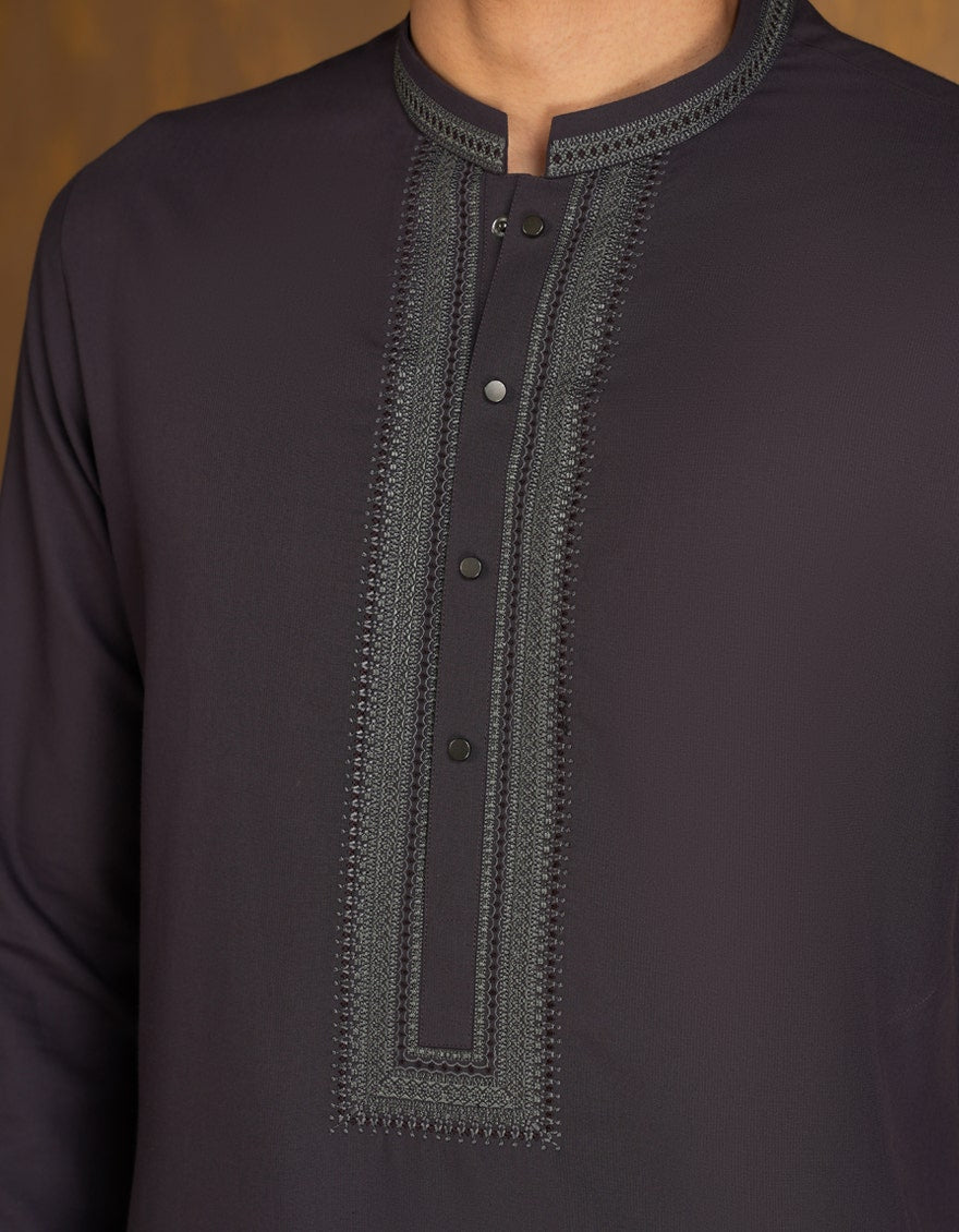 Dark Purple Embroidered Kurta Pyjama