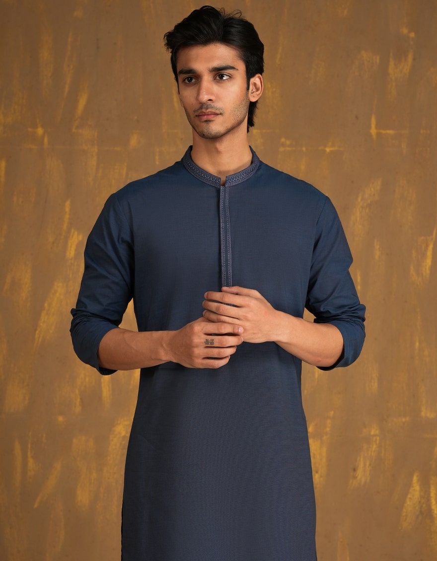 Blue Embroidered Kurta Pyjama