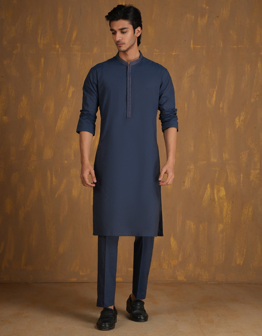 Blue Embroidered Kurta Pyjama