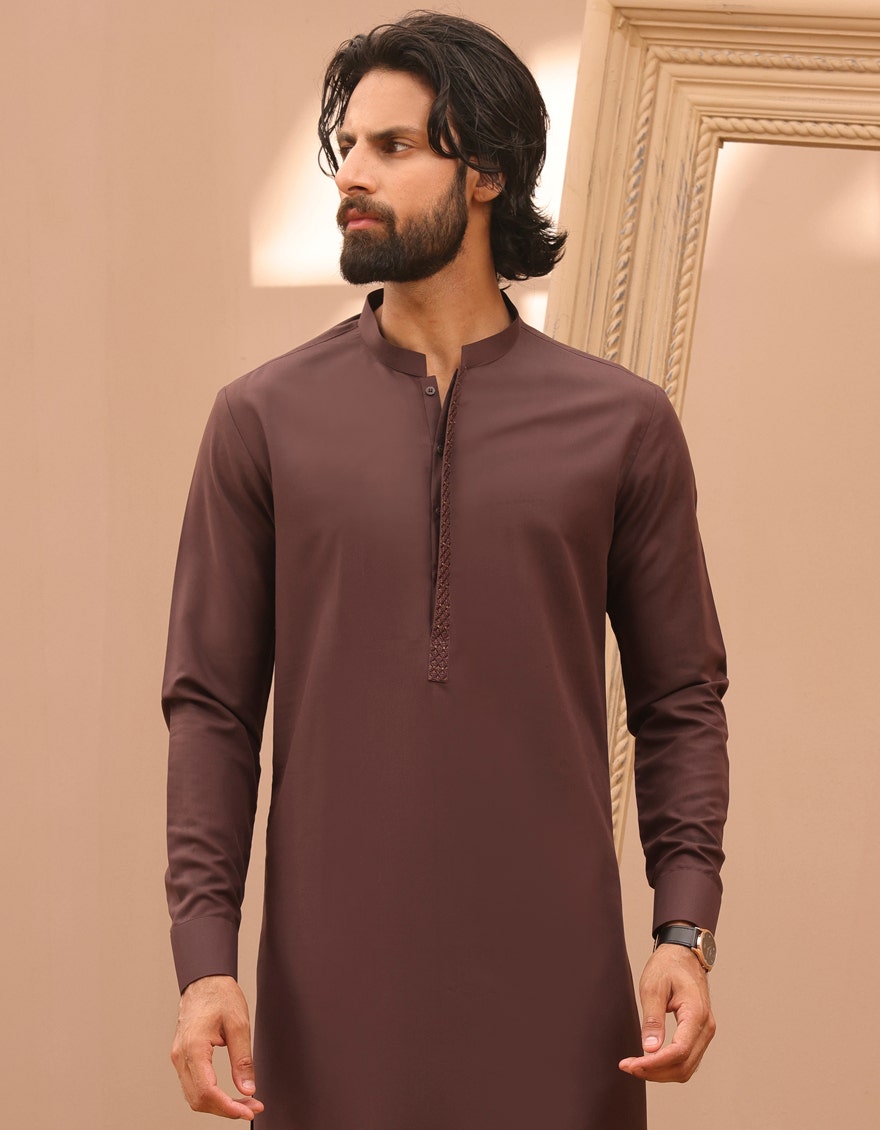 Brown Embroidered Kurta Pyjama