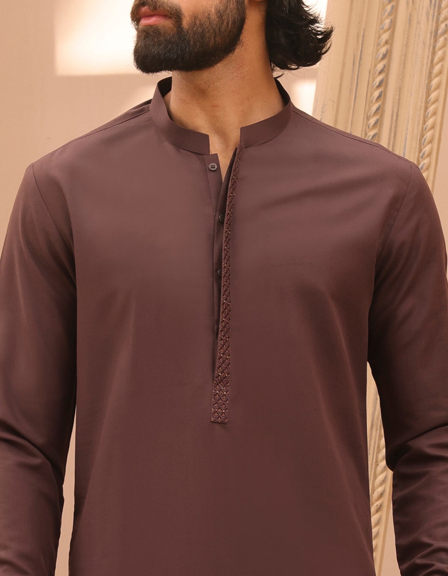 Brown Embroidered Kurta Pyjama