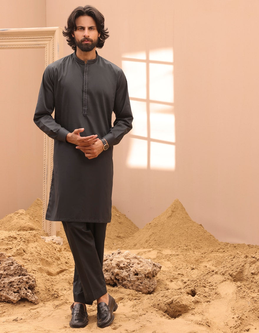 Dark Green Embroidered Kurta Pyjama